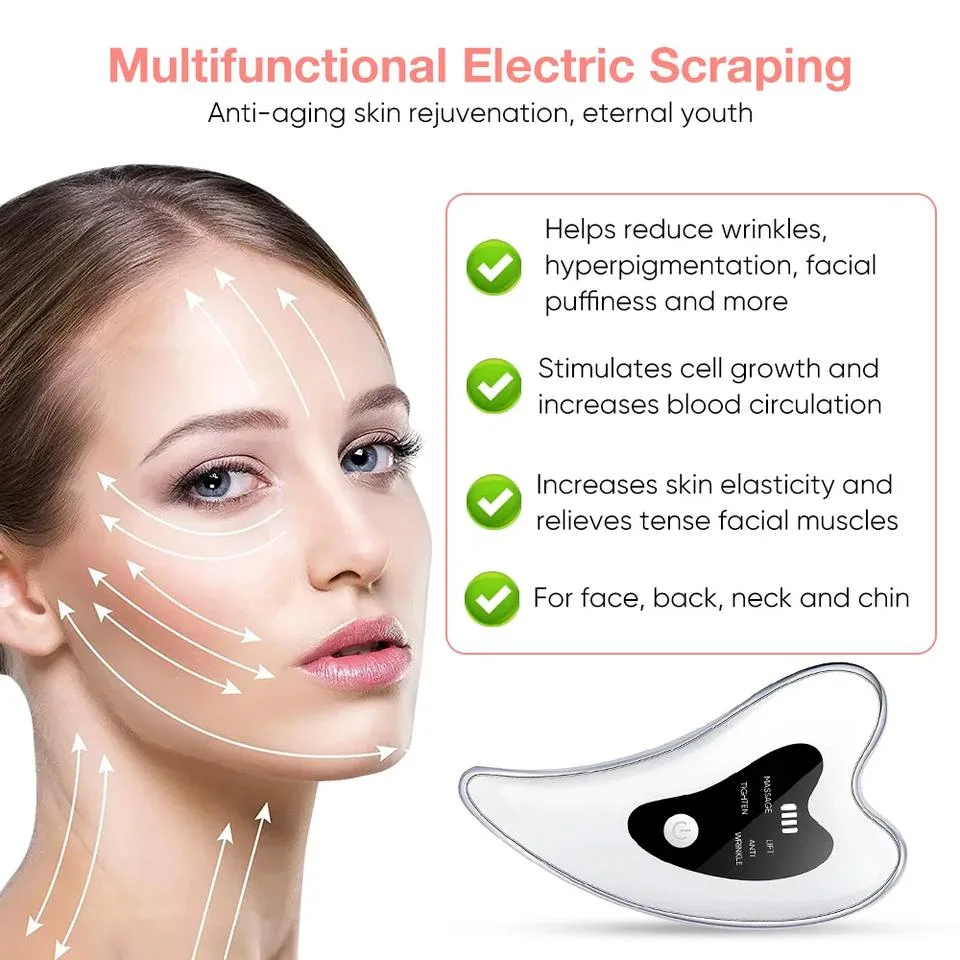 Face Neck Lifting Massager LED Face Light Therapy Electric Heat Scraping Gua Sha Tool